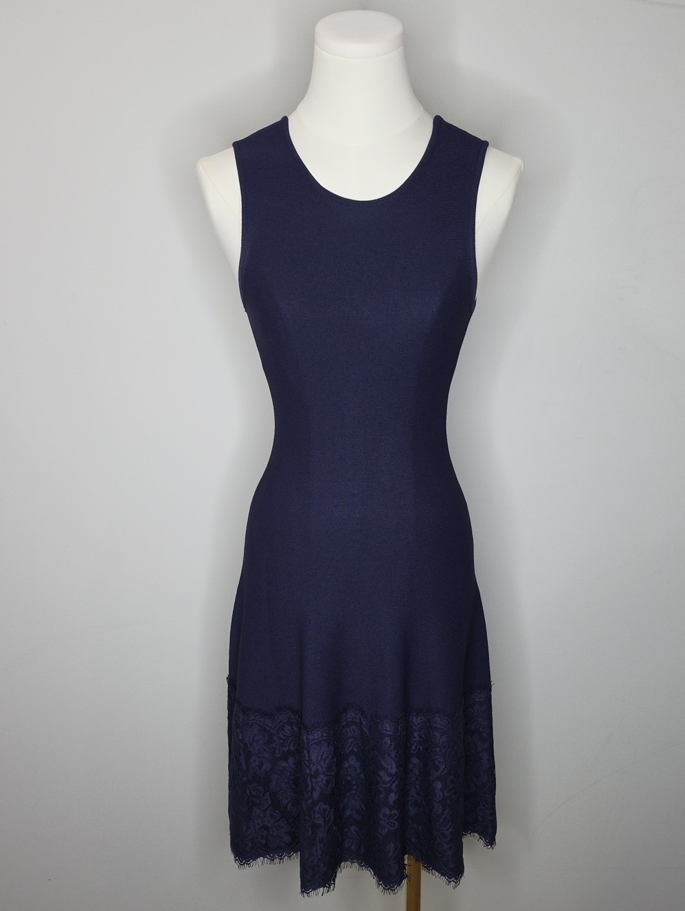 Eliza J Navy Blue Knit Floral Lace Hem Sleeveless Dress XS
